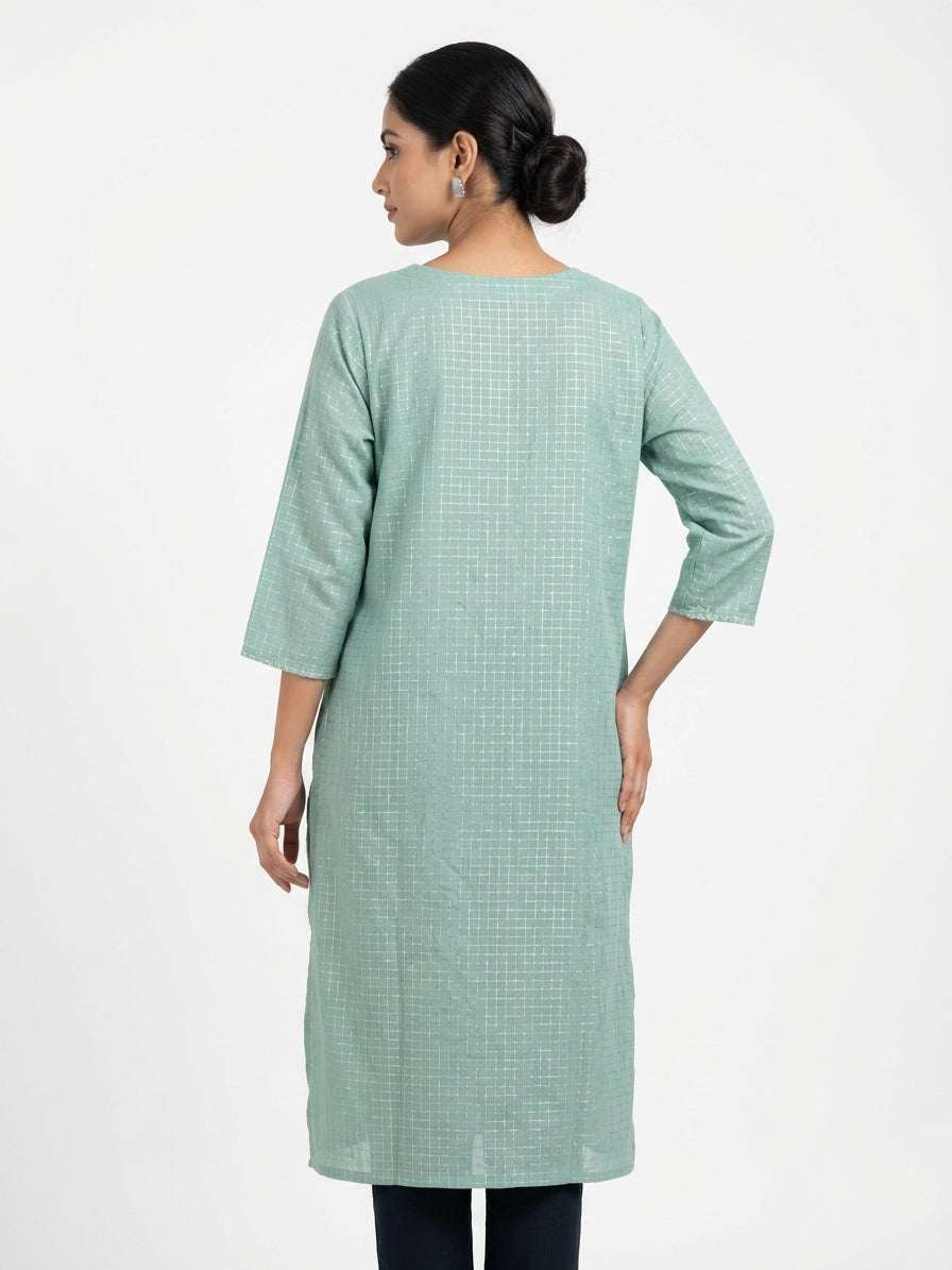 Sea Green Printed Embellished Relaxed Fit Kurti