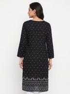 Black Printed Kurti with Ethnic Border Design