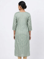 Sea Green Embellished Striped Straight Kurti