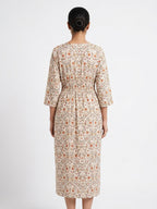 Off White Floral Printed Relaxed Fit Dress