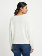 Off White Solid Relaxed Fit Knitted Sweater