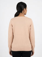 Women's Beige Solid Round Neck Sweater