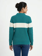 Teal and Off-White Colourblock Knit Sweater