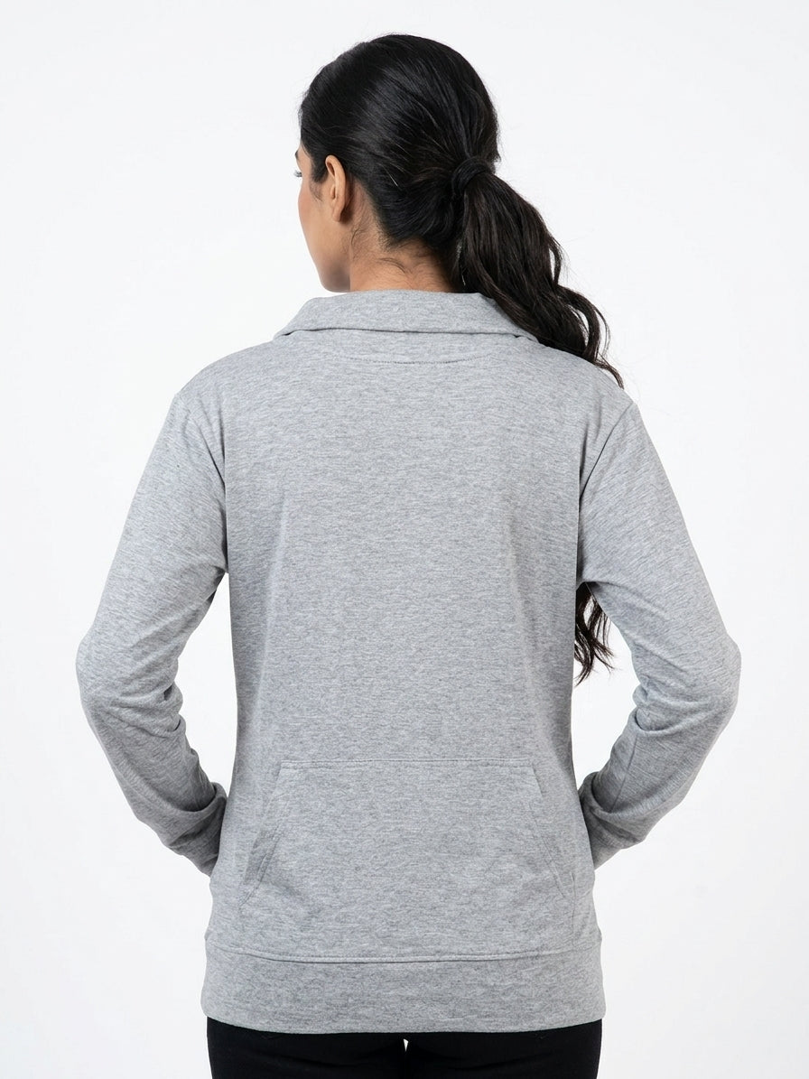 Grey Solid Hooded Sweatshirt with Kangaroo Pocket