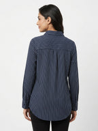 Navy Striped Regular Fit Casual Shirt