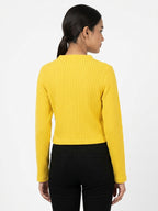 Yellow V-Neck Ribbed Long Sleeve Sweater