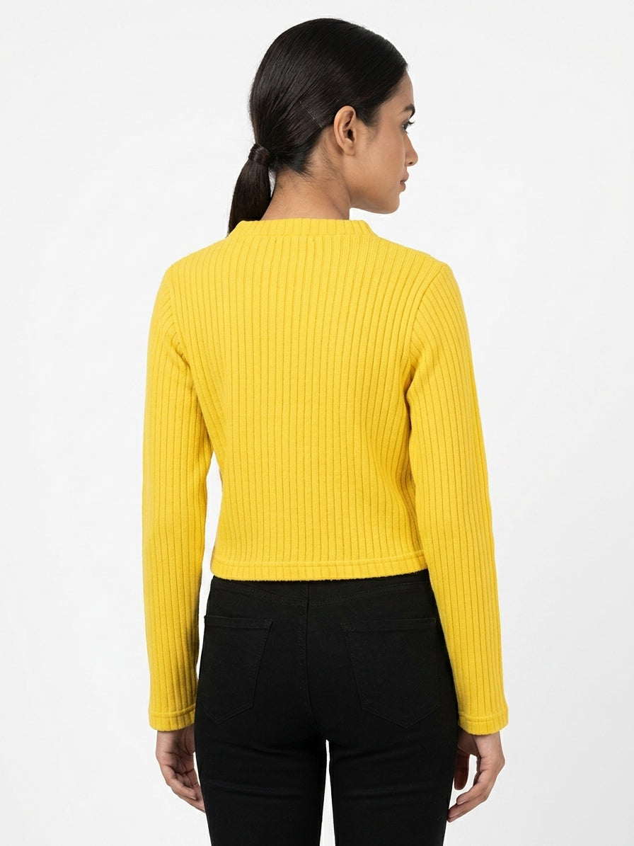 Yellow V-Neck Ribbed Long Sleeve Sweater