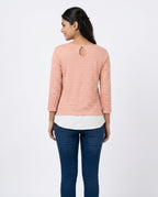 Women's Peach Textured Long Sleeve Layered Top