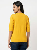 Yellow Self Design Knit Top