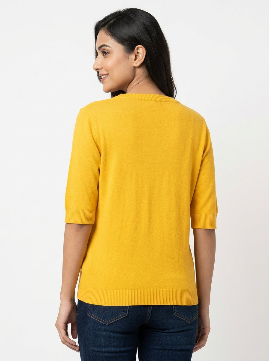 Yellow Self Design Knit Top