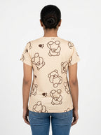 Beige Printed T-Shirt with Bear Design