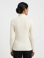Women's Off White Ribbed High Neck Sweater