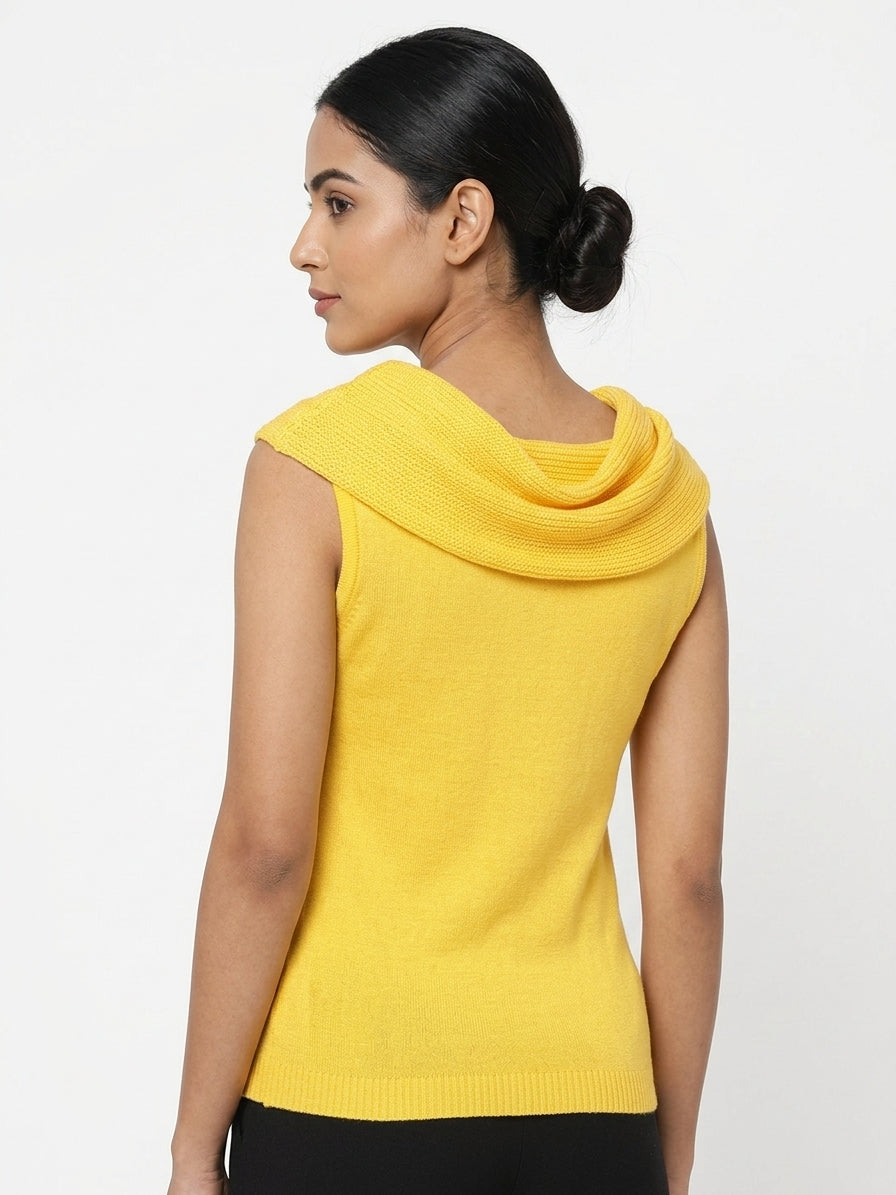 Yellow Sleeveless Cowl Neck Knit Top