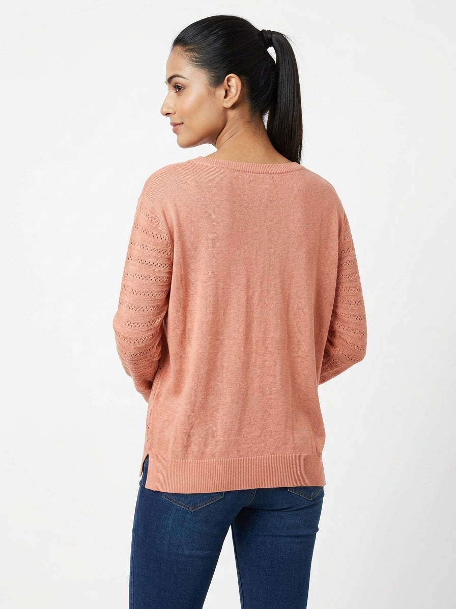 Women's Peach Textured Knit Sweater