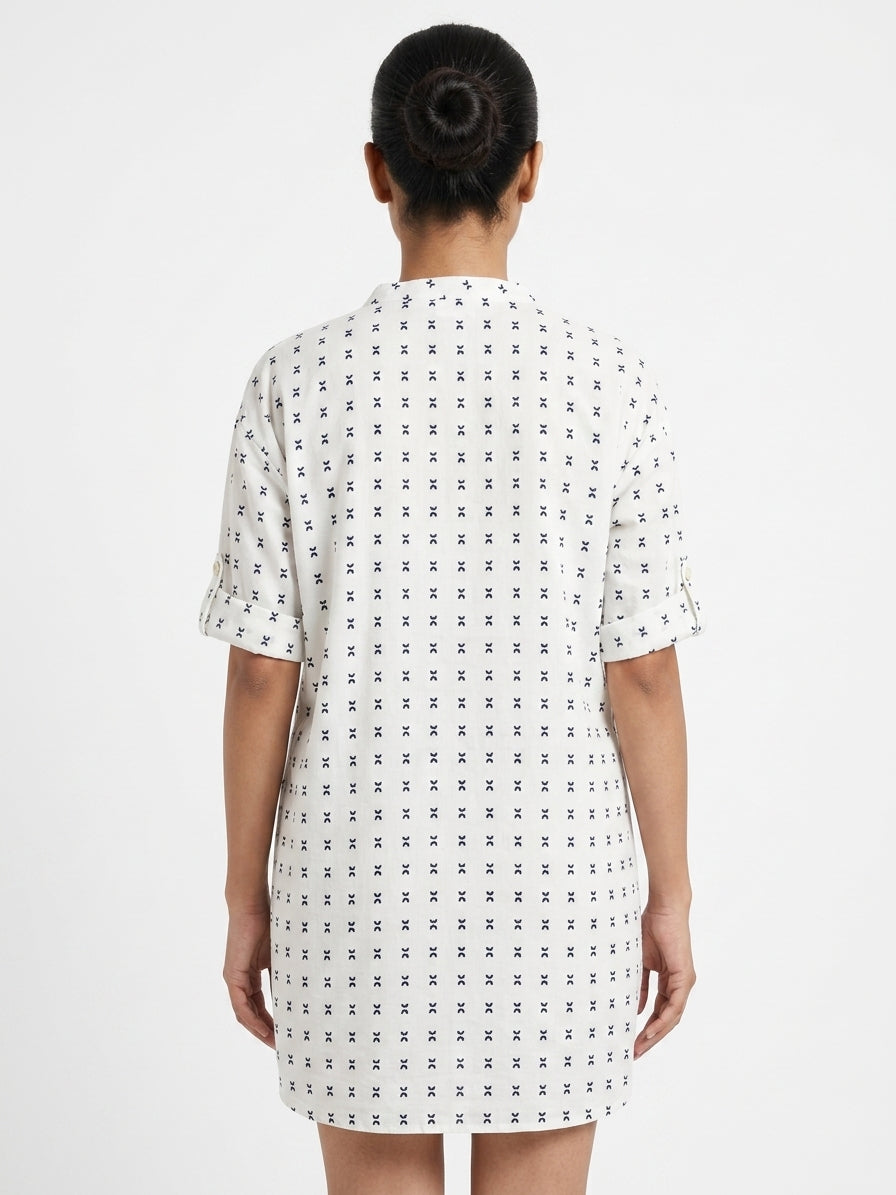 White Printed Relaxed Fit Tunic Top