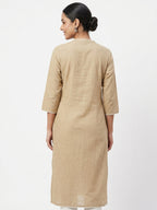 Beige Printed Cotton Straight Kurti