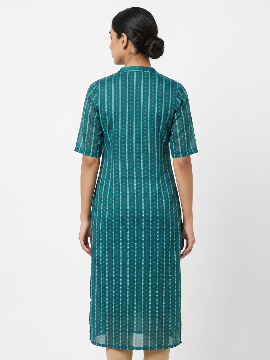 Teal Printed Regular Fit Kurti