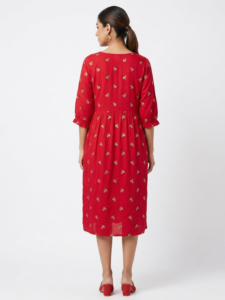 Women's Red Embellished Kurti