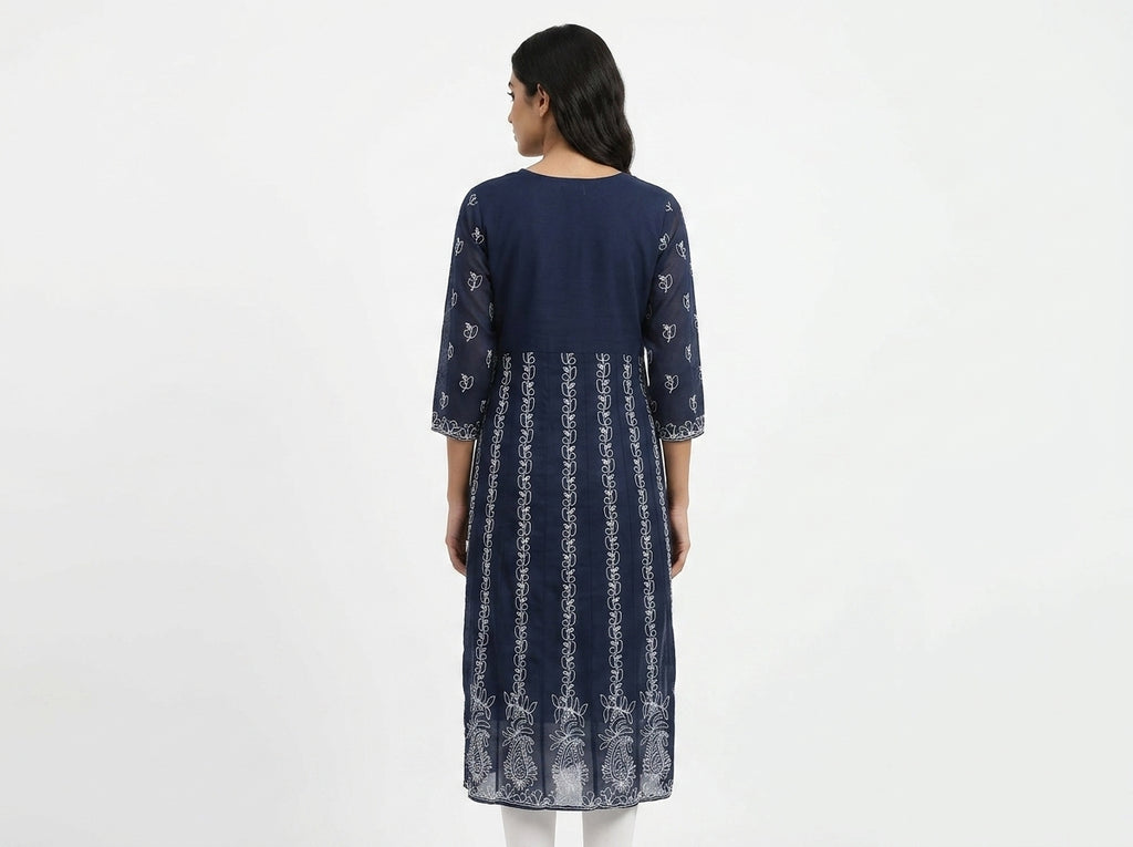 Women's Blue Embroidered Kurti
