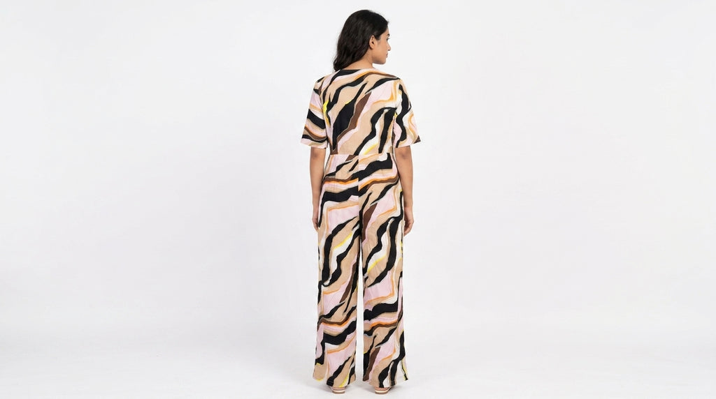 Abstract Print V-Neck Empire Waist Casual Dress