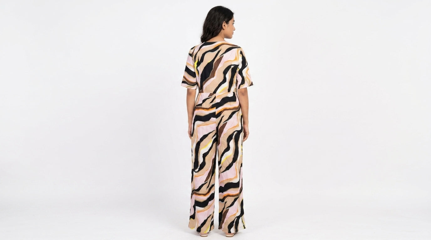 Abstract Print V-Neck Empire Waist Casual Dress