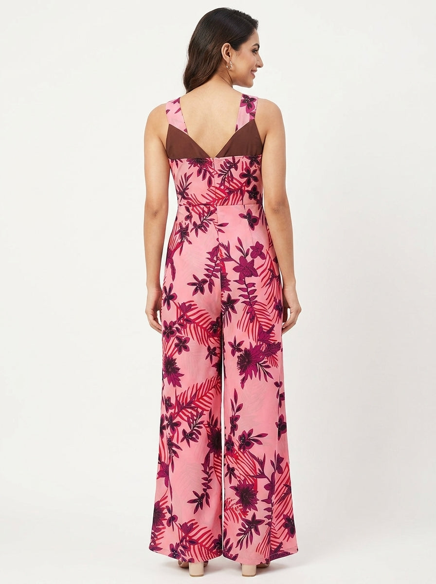 Pink Floral Printed Jumpsuit