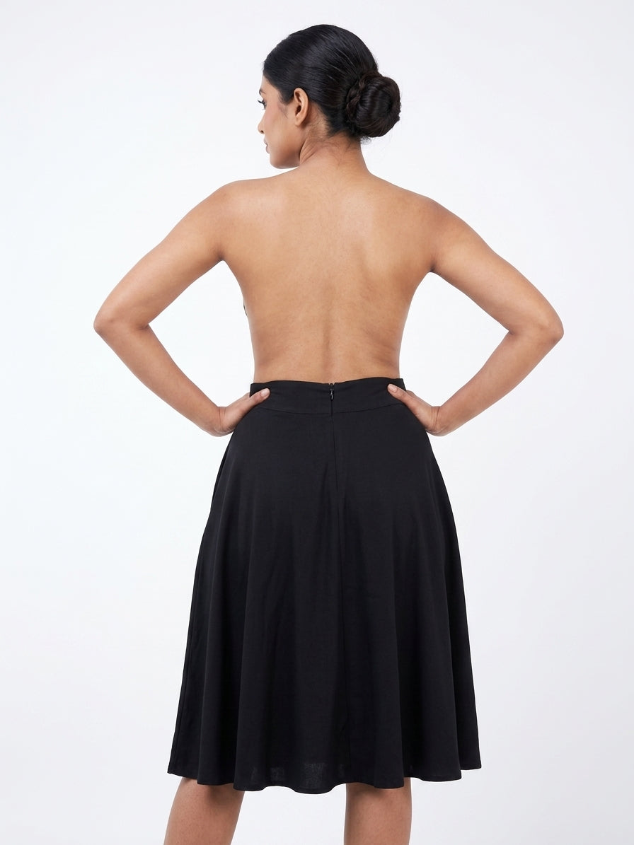 Women's Black Solid Flared Viscose Skirt