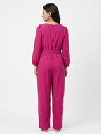 Magenta Solid Full Sleeve Jumpsuit