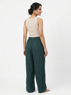 Dark Green Solid Relaxed Fit Palazzo Pants