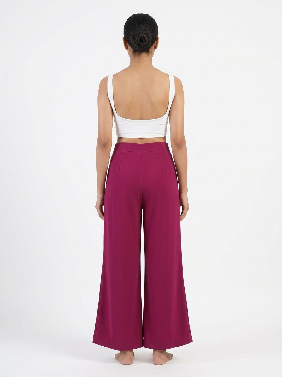 Magenta Solid Relaxed Fit Pallazos