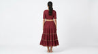 Maroon Embellished Flared Tiered Skirt
