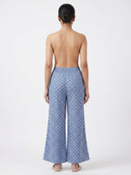 Blue Geometric Print Flared Rayon Palazzos