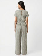 Women's Grey Textured Knit Short Sleeve Jumpsuit