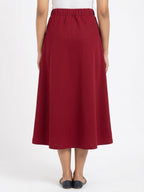 Wine Solid A-line Skirt