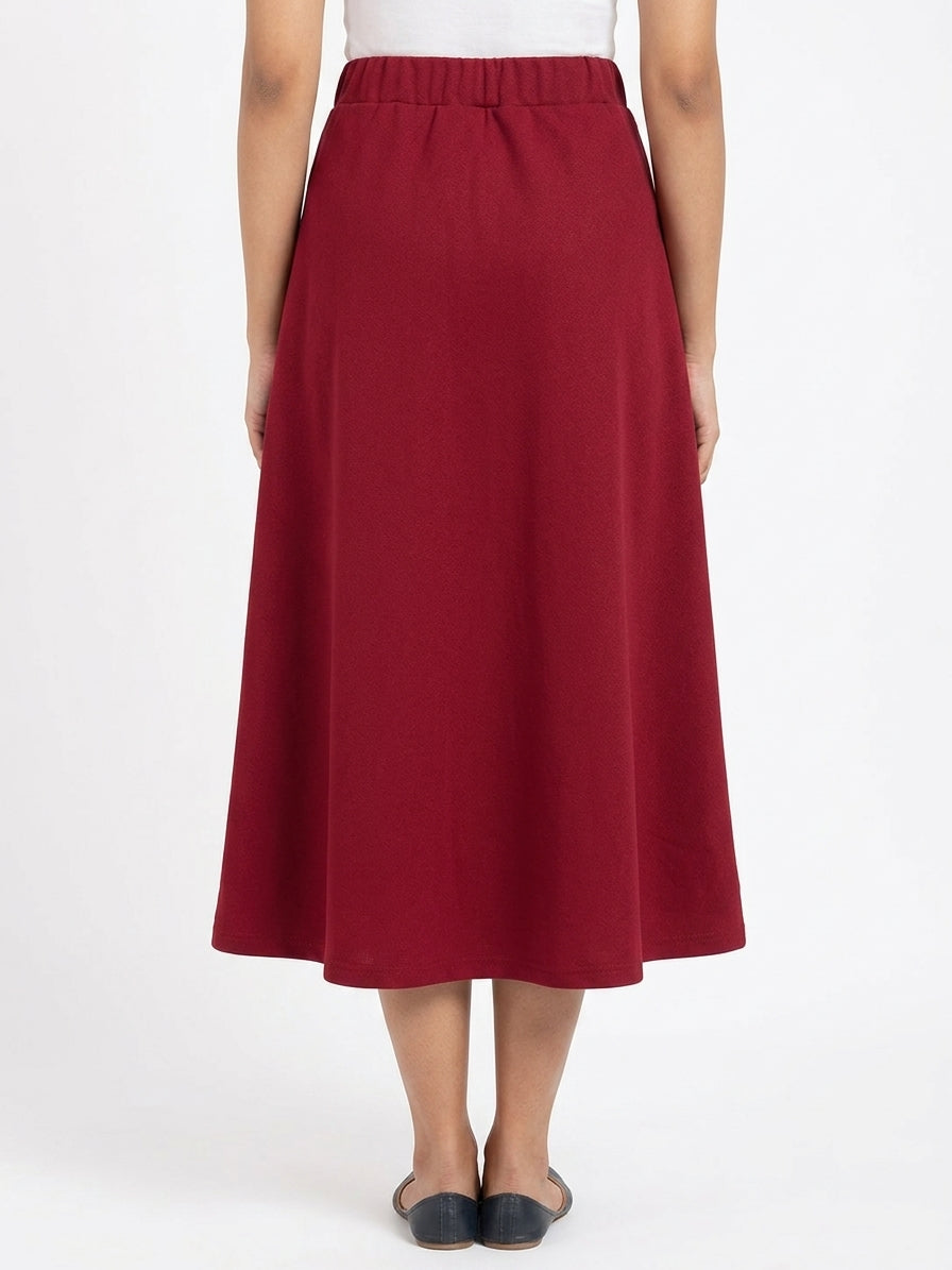Wine Solid A-line Skirt