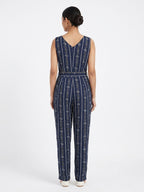 Navy Blue Ethnic Print Sleeveless Jumpsuit