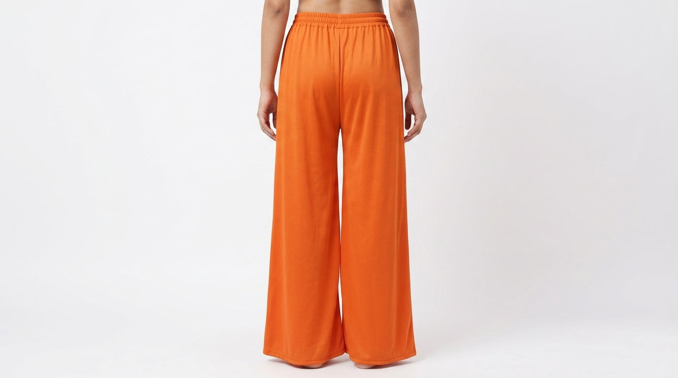 Solid Orange Flared Pallazo Pants