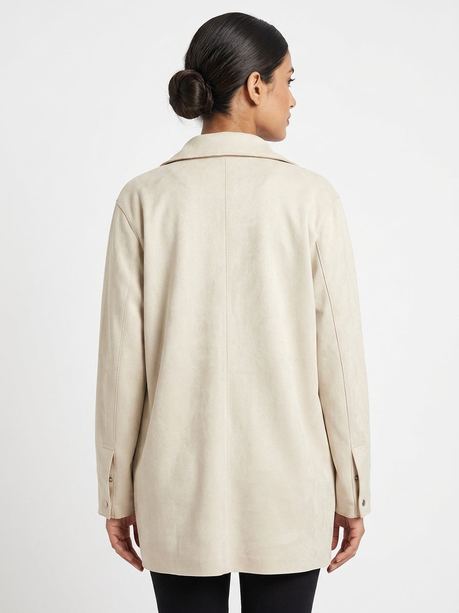 Women's Beige Relaxed Fit Solid Jacket