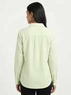 Light Green & White Striped Regular Fit Casual Shirt