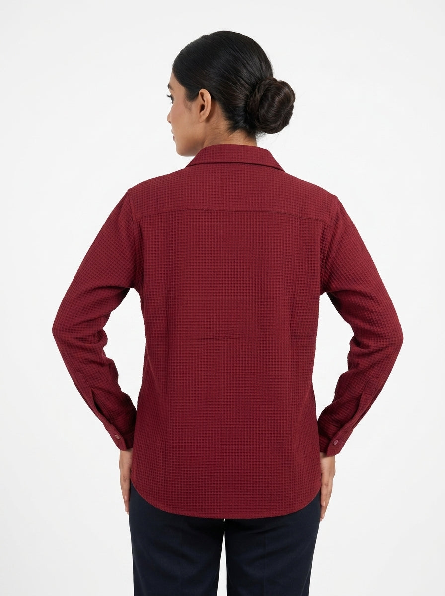 Burgundy Textured Casual Shirt