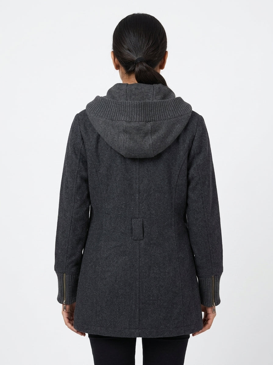 Dark Grey Hooded Casual Jacket
