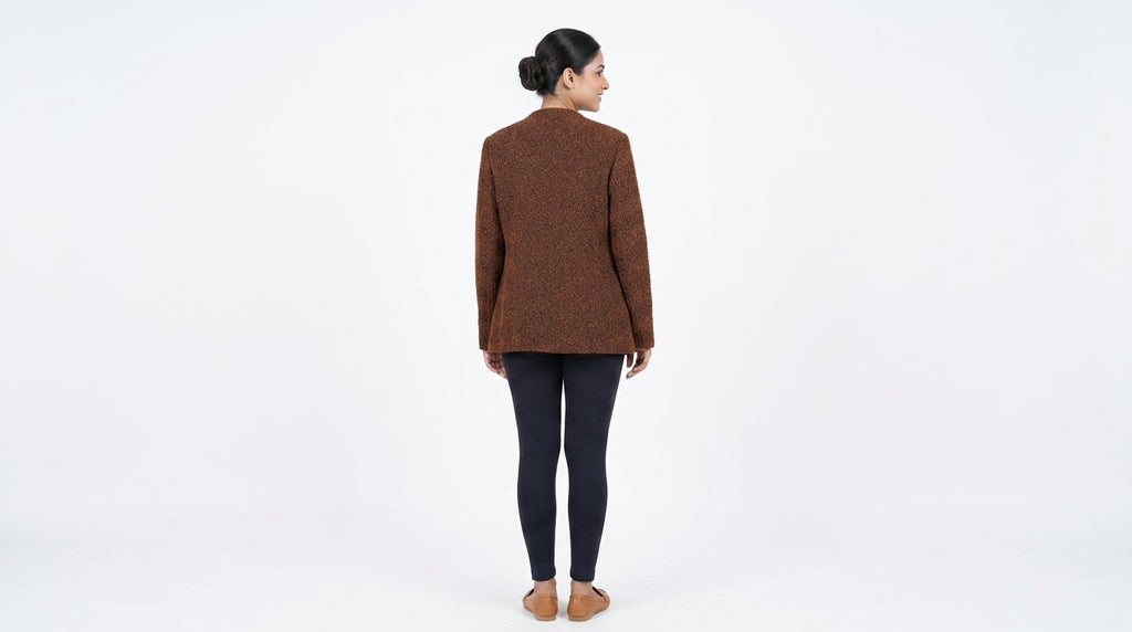 Brown Textured Open Front Jacket