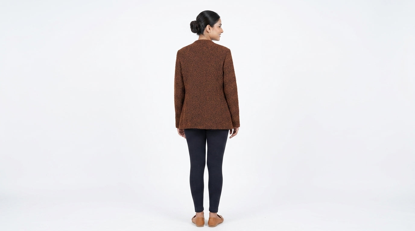 Brown Textured Open Front Jacket