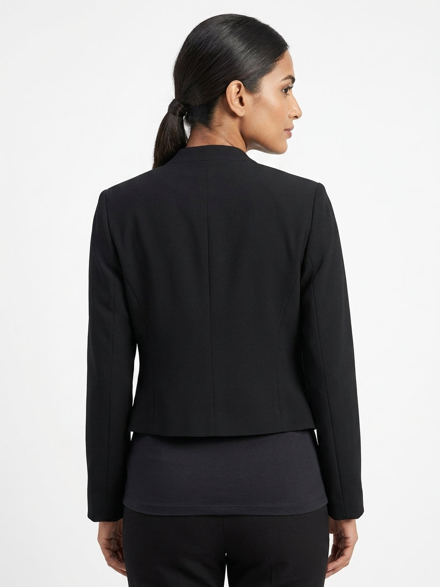 Women's Black Open Front Cropped Blazer Jacket