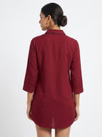 Women's Solid Red Collared Casual Shirt