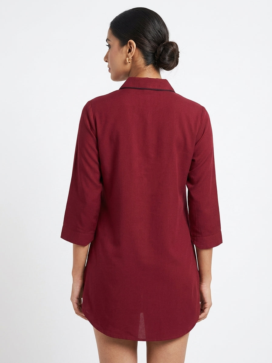 Women's Solid Red Collared Casual Shirt