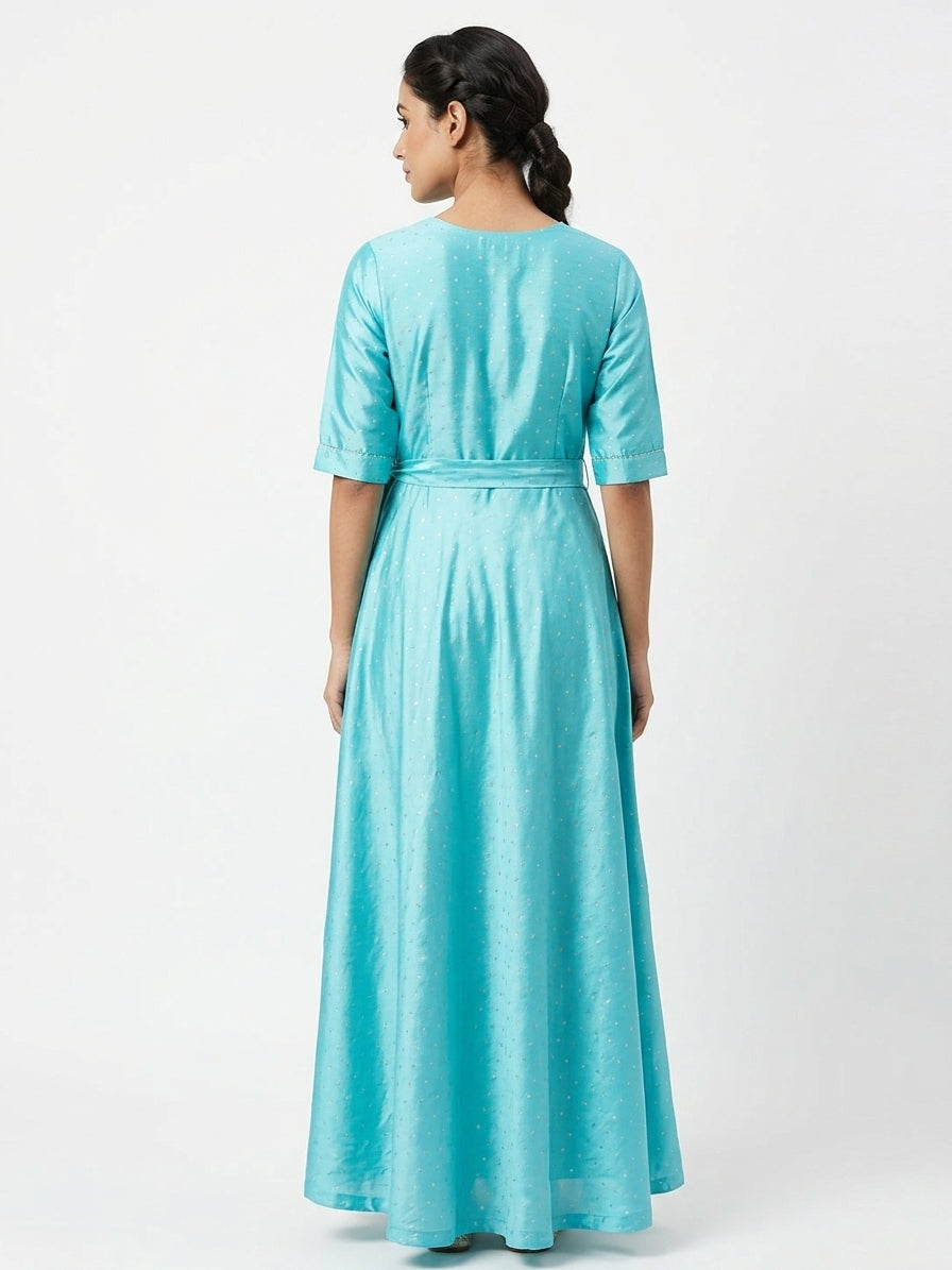 Women's Turquoise Printed Flared Kurti