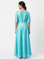 Women's Turquoise Printed Flared Kurti