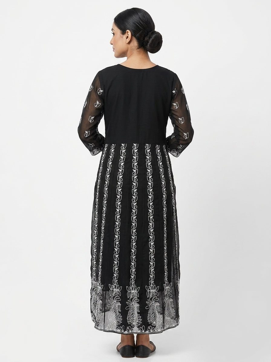 Black Embroidered Straight Kurti