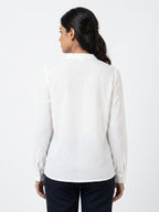 White Self-Design Regular Fit Casual Shirt